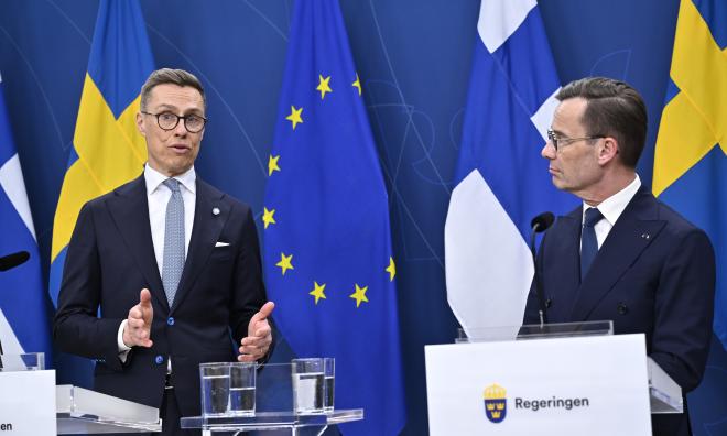Finlands president Alexander Stubb ochstatsminister Ulf Kristersson (M) och höll pressträff efter bilaterala överläggningar.